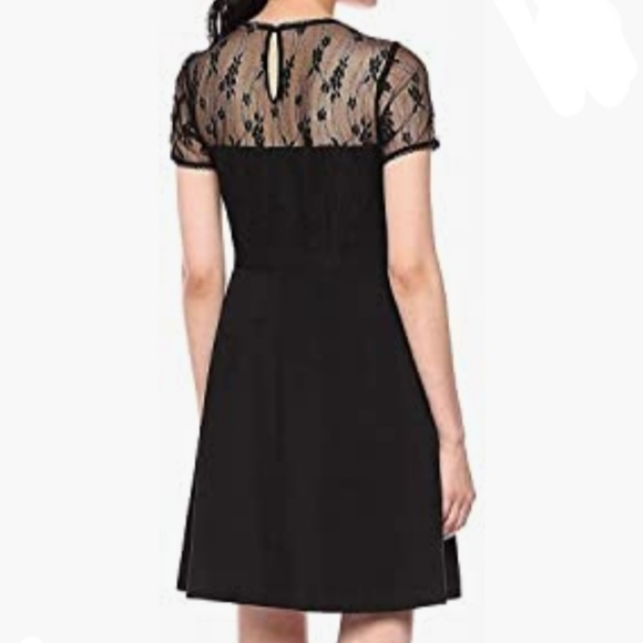 Short Sleeve Woven Lace Yoke Shift Dress Nanette Leopore Black - Picture 2 of 16